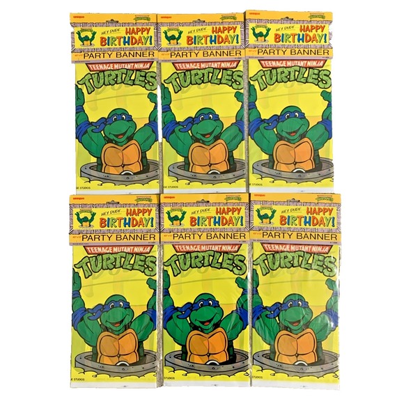 Lot of 6 Vgt 1990 Teenage Mutant Ninja Turtles Party Supplies BANNERS Sealed